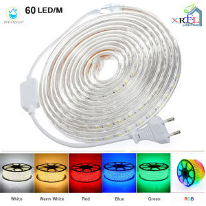 เทปไฟแบ็คไลท์แถบไฟ LED 220V ยืดหยุ่นได้ SMD5050 60 LED/m ไฟแถบไฟ LED ไฟเส้น LED กันน้ำพร้อมสวิตช์1ม. 3M 5ม. 10ม. 20ม.