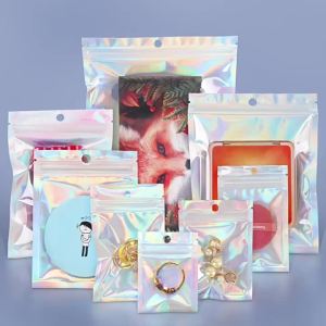 100pc Holographic Resealable Mylar Bags Ziplock Candy Suger Tee Jewelry Beauty Storage Pouches For Party Favor Home Organization