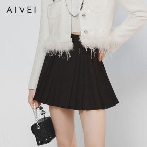 AIVEI | High Waist A-line Diamante Pleated Skirt
