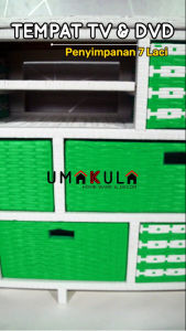 Bufet & Meja TV 43 Inci Rotan Sintetis 7 Laci Rak Lemari Ruang Tamu Serbaguna Modern Minimalis