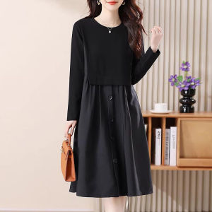 Elegant Plus Size Slimming Fake Two-Piece Long Sleeve Dress