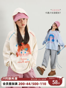 Loose Long Sleeve Hoodie Childrens T-shirt for Girls Thin Autumn Wear Big Kids Casual Style Printed Cartoon Design