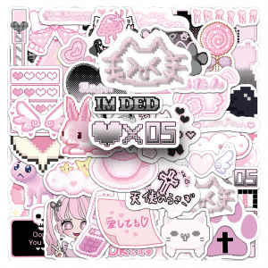 Hồng Pixel Anime Yandere Cô Gái Dán DIY Laptop Nước Điện Thoại Ốp Lưng Hoạt Hình Đề Can 10/30/50 Bộ 3-8cm Kích Thước