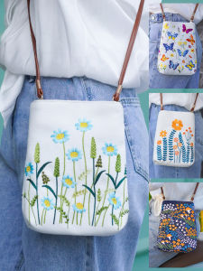 Embroidered Casual Womens Mini Phone Bag Crossbody Winter Walking Bag Small Fresh Style Polyester Fiber Magnetic Buckle Closure