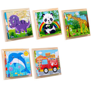 kindergarten Educational toy CRAFTS Cartoon Six Sided Wooden Puzzle Blocks Set Animal Matching Blocks Early education