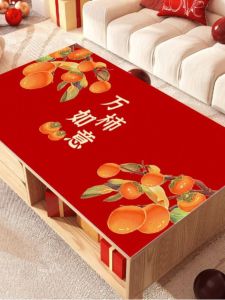 Red PVC Tablecloth Festive New Year Tea Table Mat Waterproof Heat Resistant No-Wash Dining Table Pad Desktop Protection