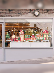 Nordic Style Winter Village Snowflake Christmas Decorations Static Cling Glass Film Display Window Door Stickers for Hotels