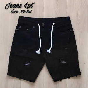 Celana Pendek Pria Sobek Jeans Cowok ROBEK Ripped Distro Hitam