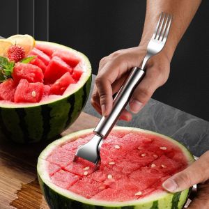 New Stainless Steel Double-Headed Watermelon Slicer Block Divider Home Kitchen Fruit Tool Versatile Multi-Function Fork
