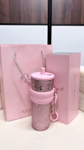 316L Stainless Steel Thermos Bottle with Ceramic Coating - 710ml 3D Embossed Design Tritan Straw