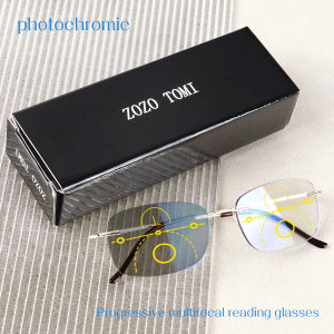 Progressive Multifocal Reading Glasses Photochromic Light and Frameless Suitable for Men and Women +100-+400