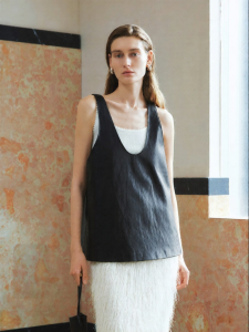 U-Neck Retro Sleeveless Leather Top