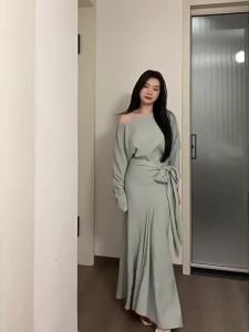 Ge·an·fei | Đầm Dài Phong Cách Pháp Ôm Sát Quây Trễ Vai