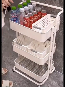 Metal 3-Layer Rolling Utility Storage Trolley Cart Multi-purpose Storage Organizer Rack Suitable for Kitchen Bathroom Bedroom Office