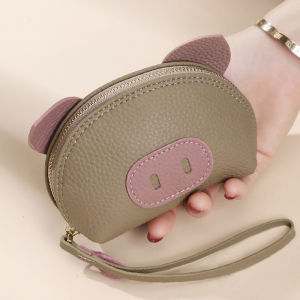 Lightweight Genuine Leather Coin Purse Key Holder Two-In-One Female Wallet Cute Soft Leather Silver Coin Bag Travel Gear