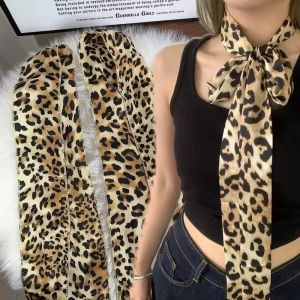 130CM New Y2K Leopard Print Skinny Silk Scarf for Women Elegant Tie Hair Band Belt Bag Handle Decoration Narrow Long Scarfs Fashion Accessories