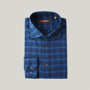 Wrinkle Resistant Blue Check Long Sleeve Mens Shirt