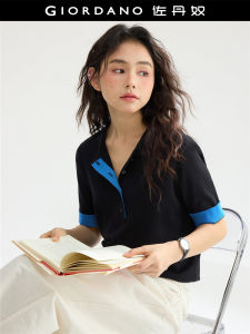 Designer Giordano Womens Short Sleeve Knit Polo Collar Fashionable Color Block Summer New Arrival Comfortable Viscose Nylon Blend