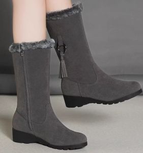 Internet Celebrity Genuine Leather Snow Boots Womens Fur Integrated 2024 Winter Mid-Calf Boots Womens Flats Non Slip plus Velvet Thick Cotton Shoes