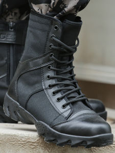 New Tactical Boots Mens High Top Breathable Canvas Training Shoes Security Check Black Fleece-lined Camping Travel Gear