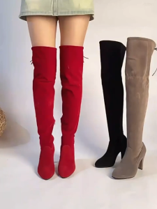 Falimottype)Size 35-43 Womens High Heel Over Knee Boots Thick Heel School Student Shoes Pointed Long Tube Boots(add 1 size)