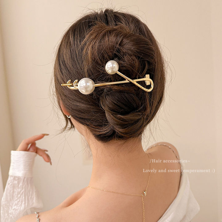 Two pearl twisted hair clips Fashion Sweet Ponytail Clip Barrettes