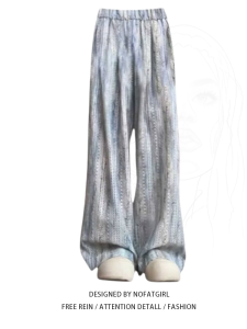 plus Size Womens American Retro Dyed Wide Leg Casual Pants High Waist Loose Straight Long Trousers Summer New Style