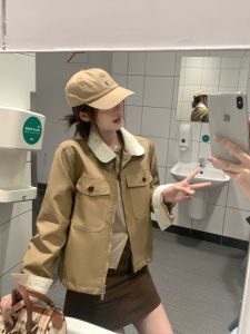 American Retro Color Block Lapel Short Jacket Spring New Design Petite Leisure