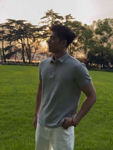 Áo Thun Polo Tay Ngắn Cổ Polo Phong Cách Mỹ Cổ Điển Màu Xám Cho Nam Mùa Hè Áo Thun Tay Lửng Chất Liệu Polyester Dáng Rộng Thường Ngày