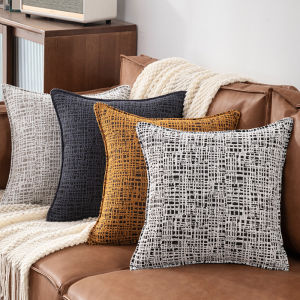 Thick Luxurious Linen Throw Pillow Black and White Grid