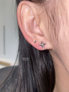 Kill Mary Sue Dark Indifference Trend Cool Cross Star Ear Studs Titanium Steel Thin Needle 0.8mm Piercing Earrings