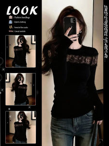 Lace See-Through Long Sleeve Tee Women Figure-Flattering