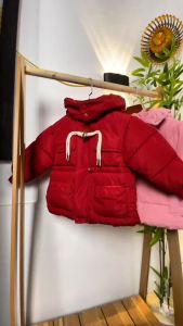 Áo phao cho bé gái lót nỉ 3-7 tuổi họa tiết thỏ và dây thít dáng điệu đà thời trang