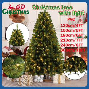 GD Christmas Artificial Green pvc Christmas Tree with light Christmas Decor Metal Stand Xmas Tree Decorations