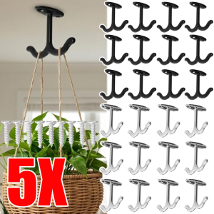 5 Sets Elegant European Style Double Ceiling Hooks / Durable Zinc Alloy Heavy Duty Wall Mount Hanging Hooks / Multi-Purpose Household Hardware Organizers / Ideal Hooks for Closets Wardrobes Coats Towels Hats Hanging Plants and Pet Cage Installation