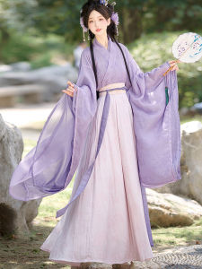 Original Hanfu Womens Ancient Costume Purple Waist-Length Wide-Sleeve Collar Intersecting Spring Daily Style Polyester Fiber