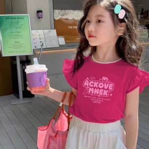 เสื้อยืดแขนกุดผ้าฝ้ายแท้สำหรับเด็กผู้หญิง ทรงเข้ารูป สไตล์เกาหลี แขนกุด คอกลม ลายดอกไม้ เสื้อผ้าเด็ก แฟชั่นฤดูร้อน