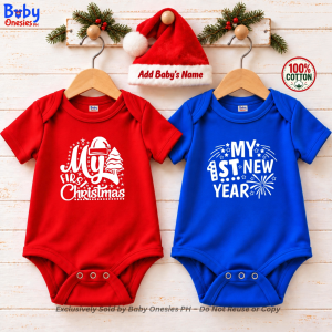 Christmas Baby Onesie with Personalized Santa Hat | My First Christmas & NewYear Bodysuit 0-12M