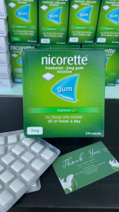 Kẹo gum cai thuoc Nicorette Gum 2mg-210viên-Nicorette Gum 2 mg Fresh Mint Nicotine Gum Fast Craving Relief