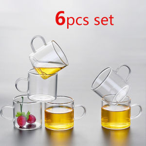 Coffee Cups Set of 6 High Borosilicate Glass 100ml/120ml Transparent Glasses with Handle High-temperature Resistant Teaware Mugs