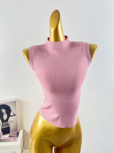 Áo Ba Lỗ Không Tay Cổ Cao Bằng Lụa Băng Dệt Kim Ôm Vừa Vặn Mùa Hè Mới Mềm Mại Đơn Giản Áo Ba Lỗ Không Tay Co Giãn