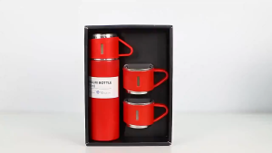 500ml Vacuum Flask Gift Box Set with 3 Portable Mugs Hot and Cold Insulated Bottlebz15-black