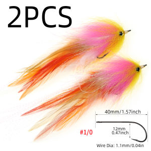 ICERIO 1/ 2PCS Size1/0 3D Fish Eyes Streamer Fly Saltwater Fishing Salmon Pike Steelhead Muskie Trout Fishing Fly Lures