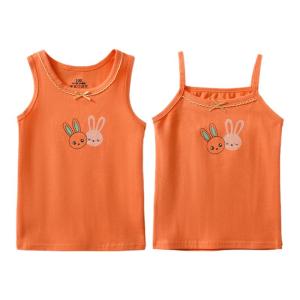 Girls Cotton Vest Summer Thin Sleeveless Top Childrens Clothing round Neck Design Cartoon Print Casual Style No Hat Included