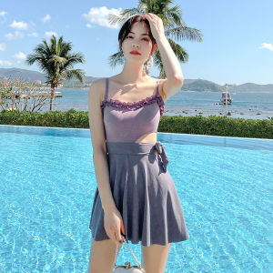 Ins Style Womens One Piece Swimsuit Fairy Skirt Flat Angle Hot Spring Bathing Suit Slimming Student Small Chested