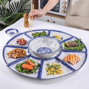 Chinese Style Ceramic Dining Set Creative Sharing Plate Dining Utensils Combination for New Year round Table Fan Shape Dish Plate Soup