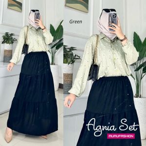 RATI - Agnia Set Rok by Mumufashion Solo Setelan Kemeja Rayon Jumbo Ld120 Bawahan Rok Rampel Terlaris Kekinian Bisa Cod