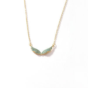 YUYAN | Angel Wing Necklace Full Paved Zircon Feather Pendant Stainless Steel Chain Gold Silver Multicolor Turquoise Pink Crystal Choker