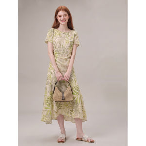 GULILI | New 2026 Elegant French Light Green Floral Dress Summer