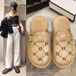Nữ Mùa Hè 2024 Chữ Thêu Giày Sandal Đế Dày Khoét Hở Dép Slip-On Gót Bằng Thời Trang Thoải Mái